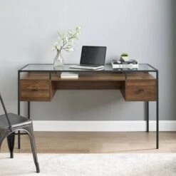 Lamvia Contemporary 2 Tier Glass Top Desk - Saracina Home