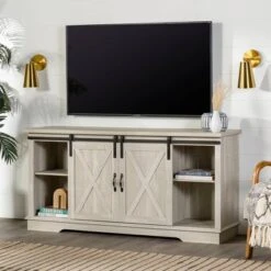 Modern Transitional Sliding Barndoor TV Stand For TVs Up To 65"- Saracina Home