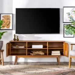 Solid Wood Mid-Century Modern TV Stand For TVs Up To 65" - Saracina Home -Saracina Home Shop GUEST 686002c1 8c90 4149 bce4 d40fc12f1038
