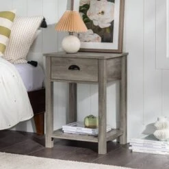 June Rustic Transitional Square Nightstand With Lower Shelf - Saracina Home