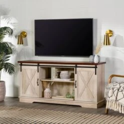 Modern Transitional Sliding Barndoor TV Stand For TVs Up To 65"- Saracina Home -Saracina Home Shop GUEST 6cfa14d3 36c0 4768 9784 c3a77c7e184f
