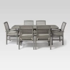 Ravenscroft 7pc Acacia Wood Patio Dining Set With Expandable Table Gray Wash - Saracina Home
