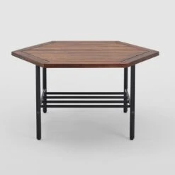 Saybrook Modern Metal And Wood Patio Hexagon Coffee Table - Dark Brown - Saracina Home -Saracina Home Shop GUEST 730269cb b38f 47ab b996 60c94422d99a