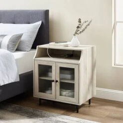 Fluted Glass Double Door Nightstand With USB Port - Saracina Home -Saracina Home Shop GUEST 75111b34 f297 4331 be9c 87304e7c0ebf
