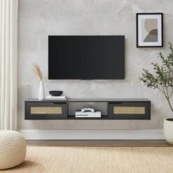 Modern Boho Floating TV Stand For TVs Up To 65" With Rattan Doors - Saracina Home 4 Modern Boho Floating TV Stand For TVs Up To 65" With Rattan Doors - Saracina Home -Saracina Home Shop GUEST 76eac520 24ad 47c2 a6b9 24cf0016994e