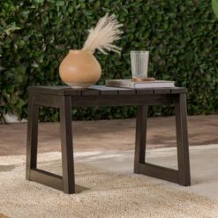 Saracina Home Modern Slatted Rectangle Outdoor Acacia Accent Table