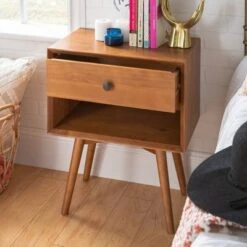 Greenberg 1 Drawer Mid-Century Modern Solid Wood Nightstand - Saracina Home -Saracina Home Shop GUEST 7acf3373 e0cd 4483 8953 f995e28697c0