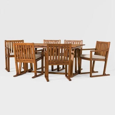 Saracina Home 7pc Modern Slatted Acacia Outdoor Dining Set with Trapezoid Legs Saracina Home 7pc Modern Slatted Acacia Outdoor Dining Set With Trapezoid Legs -Saracina Home Shop GUEST 7c578f64 72ae 46c5 ac48 00e4a01b963b