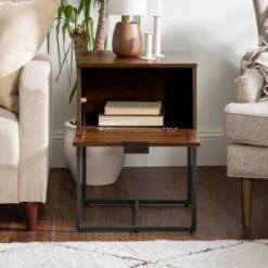 Visconti Boho Slat Pull Down Door Side Table Dark Walnut - Saracina Home -Saracina Home Shop GUEST 7c8b4df9 8fbd 4632 bb8a a35d316bd6f9