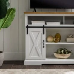Transitional Sliding Barndoor Highboy TV Stand For TVs Up To 58" - Saracina Home -Saracina Home Shop GUEST 7cd0ecba a376 40d3 bbe3 d9a2cc935598