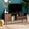 Modern Vinyl Record Player Storage TV Stand For TVs Up To 65" Dark Walnut - Saracina Home -Saracina Home Shop GUEST 7d77035b 09cc 4256 8058 d906b0f2af6e