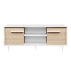 Modern 2 Door TV Stand For TVs Up To 65" Solid White/Coastal Oak/White - Saracina Home -Saracina Home Shop GUEST 81e1daab 8f58 446b b6db c2dcab9c7e71