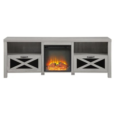 Newark Industrial Farmhouse Drop Down Metal Mesh X Door with Electric Fireplace TV Stand for TVs up to 80" - Saracina Home Newark Industrial Farmhouse Drop Down Metal Mesh X Door With Electric Fireplace TV Stand For TVs Up To 80" - Saracina Home -Saracina Home Shop GUEST 825c7838 187e 488d 90a0 9c714b311f38