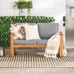 Galia Square Leg Acacia Wood Patio Loveseat With Cushions - Brown - Saracina Home -Saracina Home Shop GUEST 83499b4c 7af6 4677 b9b7 2250ee9b30a1