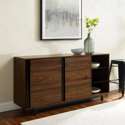 Shing Modern Striped Door 60" Sideboard with Glass Shelves Dark Walnut - Saracina Home Shing Modern Striped Door 60" Sideboard With Glass Shelves Dark Walnut - Saracina Home -Saracina Home Shop GUEST 841e5008 f61b 4759 a434 60c091d81a31