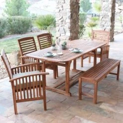 Ravenscroft 6pc Acacia Wood Patio Dining Set With Cushions - Saracina Home