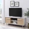 Modern 2 Door TV Stand For TVs Up To 65" Solid White/Coastal Oak/White - Saracina Home -Saracina Home Shop GUEST 8dd4d892 d616 4327 bf3e f3b05ccd042d