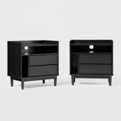 2pk Mid-Century Modern Solid Wood 2 Drawer Storage Nightstands - Saracina Home -Saracina Home Shop GUEST 90b51515 663a 4264 a749 f3758d2e0dcf