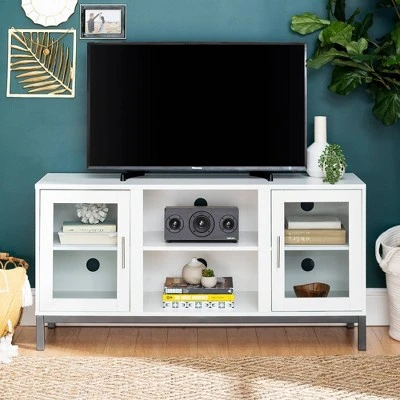 Pierceton Modern Double Glass Door with Metal Legs TV Stand for TVs up to 58" White - Saracina Home Pierceton Modern Double Glass Door With Metal Legs TV Stand For TVs Up To 58" White - Saracina Home -Saracina Home Shop GUEST 929be342 b4dd 40d9 ac7e 102860112a8d