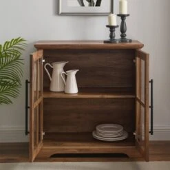 Avalene Modern Farmhouse 2 Door Glass Windowpane Accent Cabinet Rustic Oak - Saracina Home -Saracina Home Shop GUEST 92b41215 524a 4446 8251 126a54a2c246