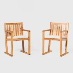 Saracina Home 2pk Acacia Modern Slat-Back Patio Dining Chairs With Cushions -Saracina Home Shop GUEST 95a7a7a2 a395 4b83 b65e 706cd336f719