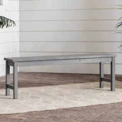Ravenscroft Modern Boho Acacia Wood Slat Top Outdoor Dining Bench - Gray Wash - Saracina Home
