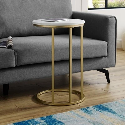 24" Modern Glam Round C Table Faux White Marble/Gold - Saracina Home 24" Modern Glam Round C Table Faux White Marble/Gold - Saracina Home -Saracina Home Shop GUEST 98410de8 aa81 4449 85ed 2b4affa1a2cd