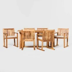 Saracina Home 7pc Modern Slatted Acacia Outdoor Dining Set With Trapezoid Legs 7 Saracina Home 7pc Modern Slatted Acacia Outdoor Dining Set With Trapezoid Legs -Saracina Home Shop GUEST 9889baa9 16cd 49e5 96b0 15f22df1dab4