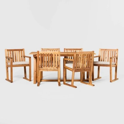 Saracina Home 7pc Modern Slatted Acacia Outdoor Dining Set with Trapezoid Legs Saracina Home 7pc Modern Slatted Acacia Outdoor Dining Set With Trapezoid Legs -Saracina Home Shop GUEST 9889baa9 16cd 49e5 96b0 15f22df1dab4