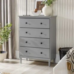 Stiva Classic Mid-Century Modern Vertical 4 Drawer Dresser Gray - Saracina Home