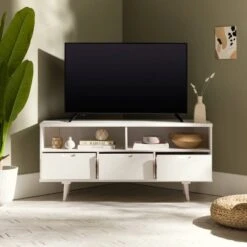 Cara Mid-Century Modern 3 Drawer Corner TV Stand For TVs Up To 58" - Saracina Home -Saracina Home Shop GUEST 99387a85 c456 4a52 b086 1c507b93c8b5