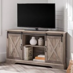 Robinson Rustic Transitional Sliding Barn Door Corner TV Stand For TVs Up To 58" - Saracina Home -Saracina Home Shop GUEST 99ade92f dcff 44e8 8eac 8aa02e32c026