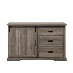 Orson Farmhouse Sliding Grooved Door Sideboard With 3 Drawers Gray Wash - Saracina Home