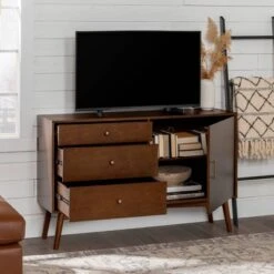 Mid-Century Modern With Closed Storage TV Stand For TVs Up To 58" Walnut - Saracina Home -Saracina Home Shop GUEST a1f4e294 99ff 4035 b083 b0e94e45fc3c
