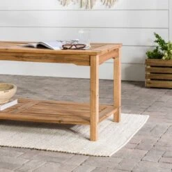 Ravenscroft Modern Boho Acacia Wood Slatted Outdoor Coffee Table With Lower Shelf - Saracina Home 9 Ravenscroft Modern Boho Acacia Wood Slatted Outdoor Coffee Table With Lower Shelf - Saracina Home -Saracina Home Shop GUEST a2c6185f 7488 49a4 9161 ec2e2e671ad4