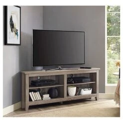 Transitional 4 Cubby Wood Open Storage Corner TV Stand For TVs Up To 65" - Saracina Home -Saracina Home Shop GUEST a33914ea 8d3b 42b2 8556 fd626c352f65