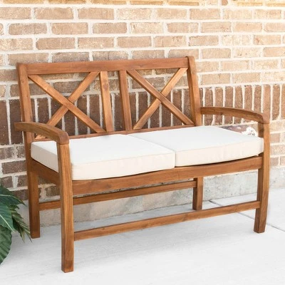 Acacia Wood X-Back Love Seat with Cushions Brown - Saracina Home Acacia Wood X-Back Love Seat With Cushions Brown - Saracina Home -Saracina Home Shop GUEST a375564a 7544 45f1 9224 786c06015617