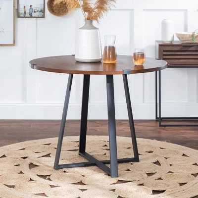 40" Urban Industrial Round Dining Table with Faux Wrap Leg Dark Walnut - Saracina Home 40" Urban Industrial Round Dining Table With Faux Wrap Leg Dark Walnut - Saracina Home -Saracina Home Shop GUEST a71b5c63 e058 41d1 ba65 1ec624e80a42