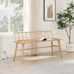 Transitional Low-Back Spindle Entryway Bench - Saracina Home