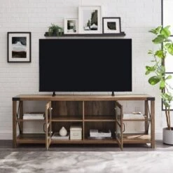 Sophie Rustic Farmhouse X Frame Glass Doors TV Stand For TVs Up To 80" Rustic Oak - Saracina Home 7 Sophie Rustic Farmhouse X Frame Glass Doors TV Stand For TVs Up To 80" Rustic Oak - Saracina Home -Saracina Home Shop GUEST ab282666 78bc 4f32 95d1 fde89840ca0c