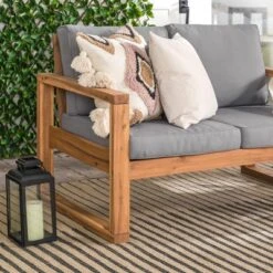 Galia Square Leg Acacia Wood Patio Loveseat With Cushions - Brown - Saracina Home -Saracina Home Shop GUEST aec78d8f f34e 4929 9b47 cb7ed5f1ed0b