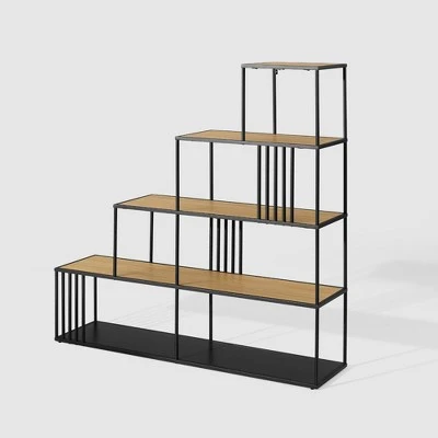 55.5" Modern 4 Shelf with Metal Bar Room Divider Bookcase Coastal Oak/Black - Saracina Home 55.5" Modern 4 Shelf With Metal Bar Room Divider Bookcase Coastal Oak/Black - Saracina Home -Saracina Home Shop GUEST b0dd5f61 84fc 4575 9f0d 8fd93ec26adc