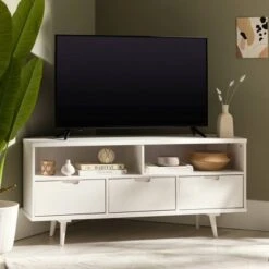 Cara Mid-Century Modern 3 Drawer Corner TV Stand For TVs Up To 58" - Saracina Home -Saracina Home Shop GUEST b1ff3a9a 60ef 41ec 9a6f f1ca309dd560