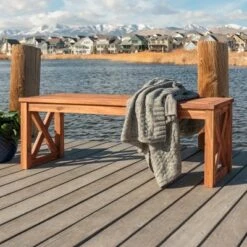 53" Slatted Acacia Wood X-Frame Patio Bench Brown - Saracina Home 4 53" Slatted Acacia Wood X-Frame Patio Bench Brown - Saracina Home -Saracina Home Shop GUEST b693a23e 6fc7 41fe 8ad1 80ccc722306b