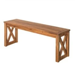 53" Slatted Acacia Wood X-Frame Patio Bench Brown - Saracina Home