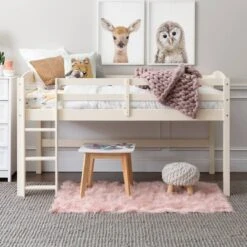 Twin Solid Pine Wood Low Loft Bed White - Saracina Home