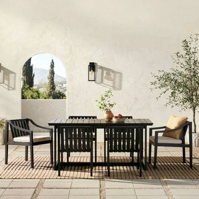 7pc Modern Slatted Wood Outdoor Dining Set - Saracina Home 7pc Modern Slatted Wood Outdoor Dining Set - Saracina Home -Saracina Home Shop GUEST bbb9be71 0c67 4e88 8406 8e929f8becb1