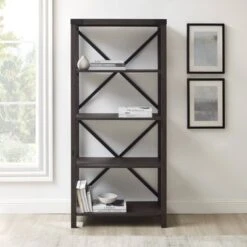 64" Sophie Industrial X Frame Bookshelf - Saracina Home