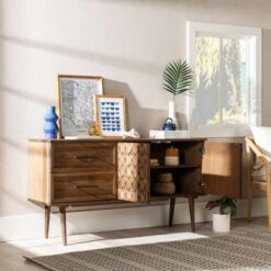 58" Modern Boho Solid Pine Wood Closed Storage Sideboard Brown - Saracina Home 9 58" Modern Boho Solid Pine Wood Closed Storage Sideboard Brown - Saracina Home -Saracina Home Shop GUEST bd84db46 56e1 472b 954e c7b73cec89fb