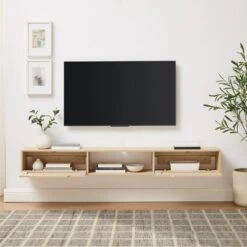 Modern Boho Floating TV Stand For TVs Up To 80" With Rattan Doors Coastal Oak - Saracina Home 6 Modern Boho Floating TV Stand For TVs Up To 80" With Rattan Doors Coastal Oak - Saracina Home -Saracina Home Shop GUEST bdcb8965 2ebd 49d4 815a d3cfdbcfb1e9